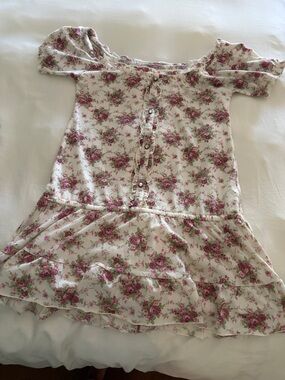 LIZ LISA Pink Floral Ruffle Dress Rose on Cream